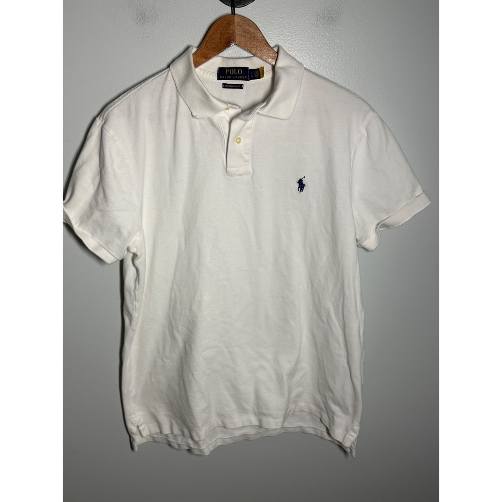 Polo Ralph Lauren Mens Custom Slim Fit Mesh Polo Shirt White Large Navy Pony